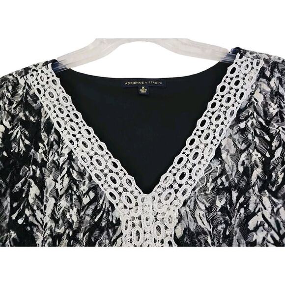 Adrienne Vittadini~Woman Plus Size 1X~ Black/White Floral Lace Lined Boho Blouse - Picture 6 of 14